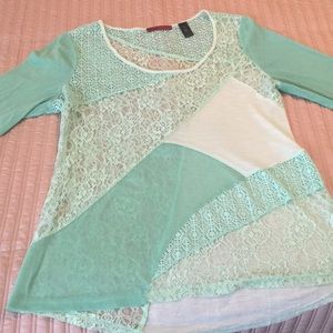 BKE different patterned lace top/ mint colored